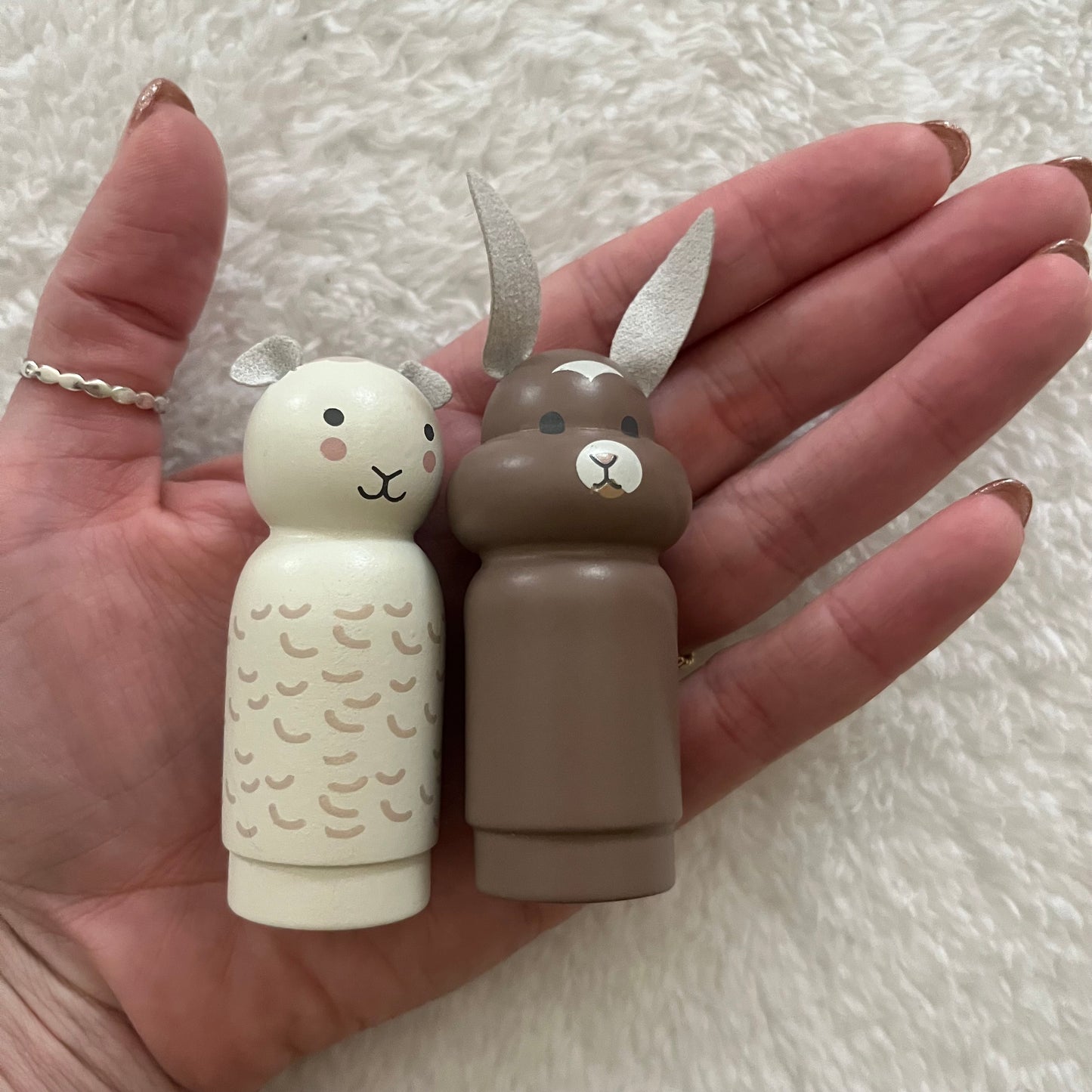 Wooden Peg Animals Bunny & Lamb